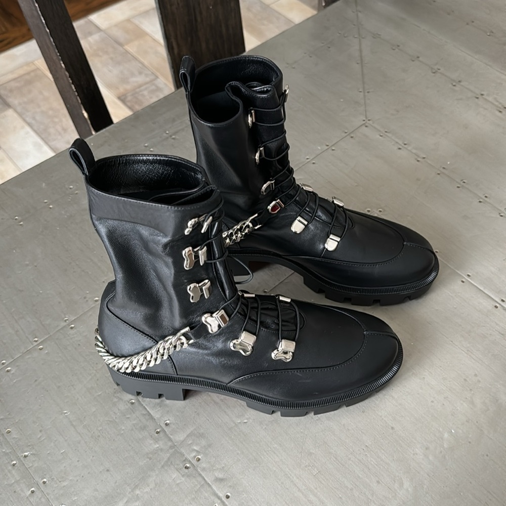 Christian Louboutin horse flat black leather boot bootie military weather  36.5 - Picture 2 of 10